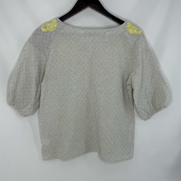 Listicle Embroidered Blouse Small Gray Yellow Balloon Sleeve Peasant Bohemian - Picture 2 of 5